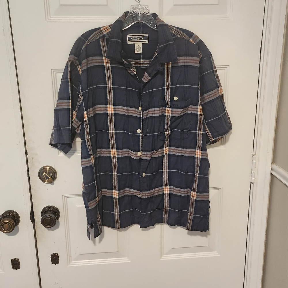 Vintage OP Men's Short Sleeve Button Down Shirt Size M Blue Plaid